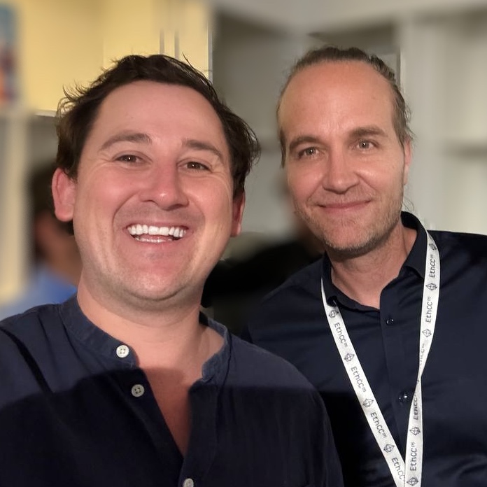 Joeri BiIlast and Henry Duckworth, CEO and Co-founder at Agridex, at EthCC in Brussels